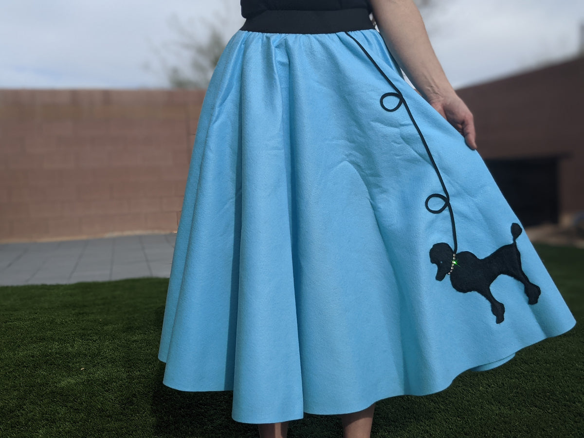 Womens 1950s Poodle Skirt Set with Black Shirt USA Made by Pookey Snoo - Perfect Outfit for Sock Hop or Halloween costume Pookey Snoo Poodle Skirts Womens 1950s Poodle Skirt Set with Black Shirt USA Made by Pookey Snoo - Perfect Outfit for Sock Hop or Halloween costume Pookey Snoo Poodle Skirts
