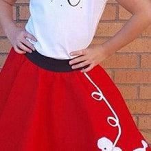 Load image into Gallery viewer, Girls 4 Piece Red Poodle Skirt Set with Scarf, Slip &amp; Black Shirt by Pookey Snoo
