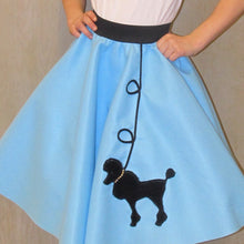 Load image into Gallery viewer, Girls 4 Piece Light Blue Poodle Skirt Set with Scarf, Slip &amp; Black Shirt by Pookey Snoo
